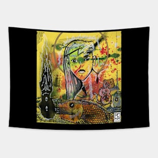 Yellow graffiti wall Tapestry