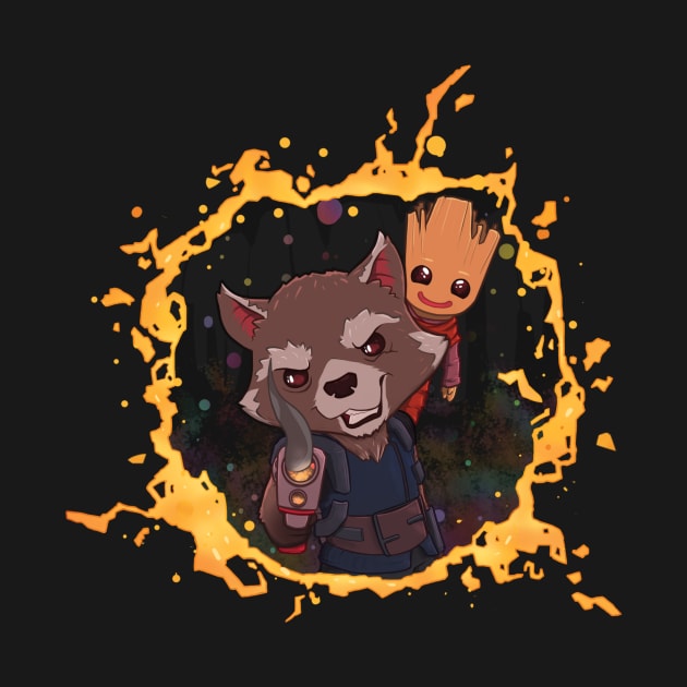 Rocket Raccoon and Baby Groot by Susto