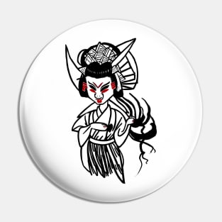 Oni geisha ink drawing - japanese demon geisha Pin