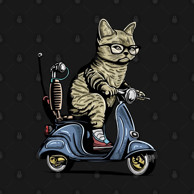 Cat With Sunglasses Riding Motorcycle and Driving Scooter by eijainspire