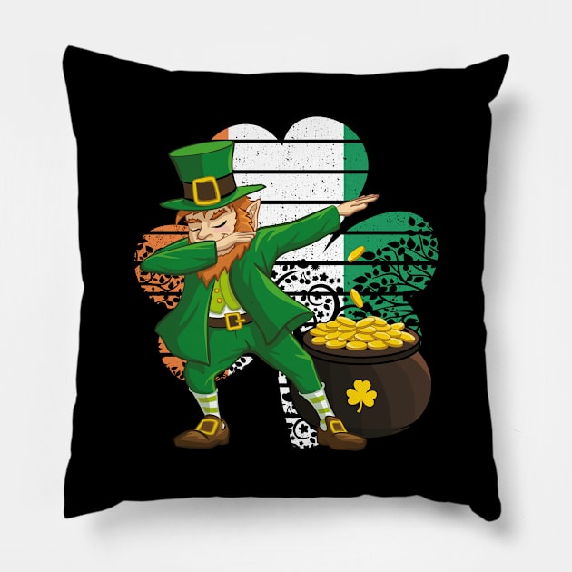 Dabbing Leprechaun St. Patricks Day Vintage Retro Clover Irish Flag Pillow by trendingoriginals