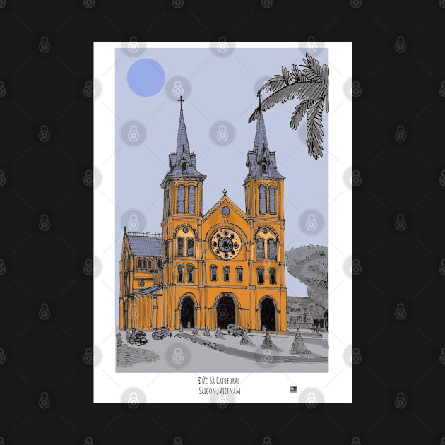 Notre Dame Cathedral of Saigon Vietnam Illustration by Wall-Art-Sketch