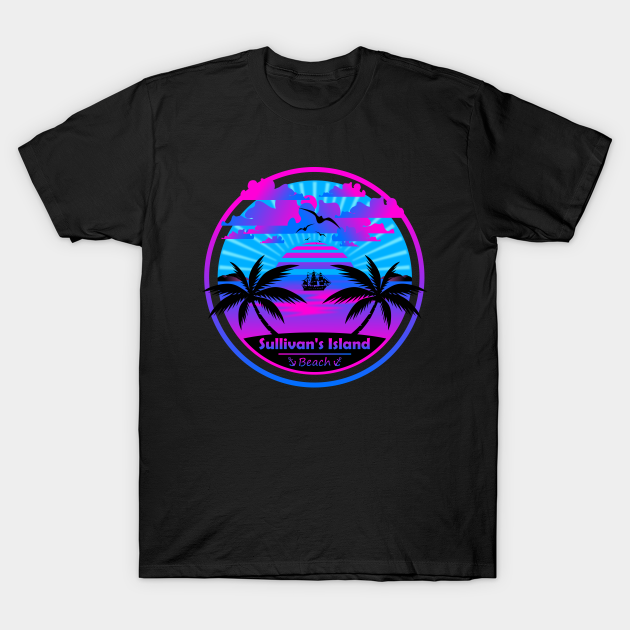 Sullivan's Island Beach, Palm Trees Sunset, South Carolina Summer - Sullivans Island - T-Shirt
