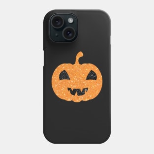Light Orange Faux Glitter Halloween Pumpkin Face Phone Case
