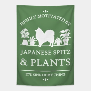 Highly Motivated by Japanese Spitz and Plants - V2 Tapestry