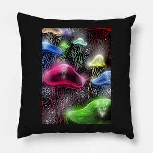 Glowing Colorful Jellyfish Underwater Pillow
