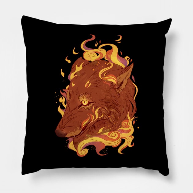 Fire Wolf Pillow by RioBurton