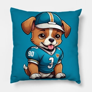 Cute Puppy Wearing Football Jersey and Hat Pillow