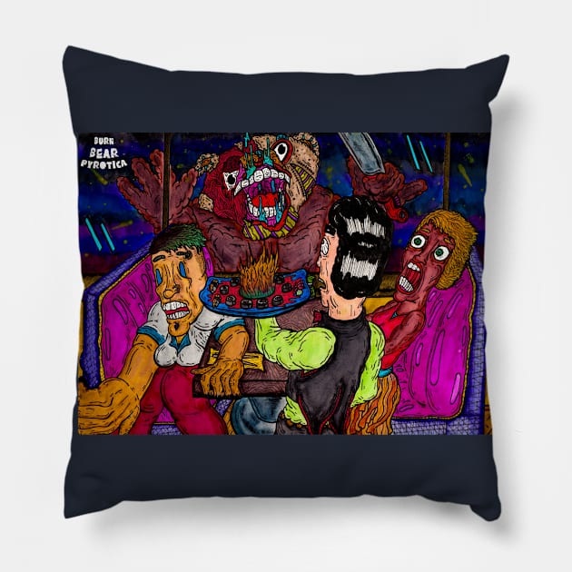 Burn Bear Pyrotica Fire Roll Edition Pillow by Wader Salad