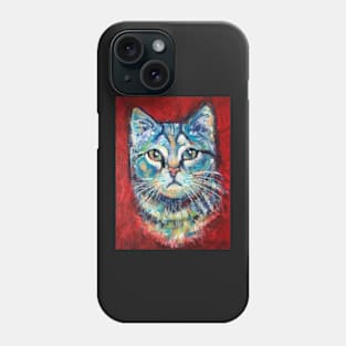 Blue kitten on red Phone Case