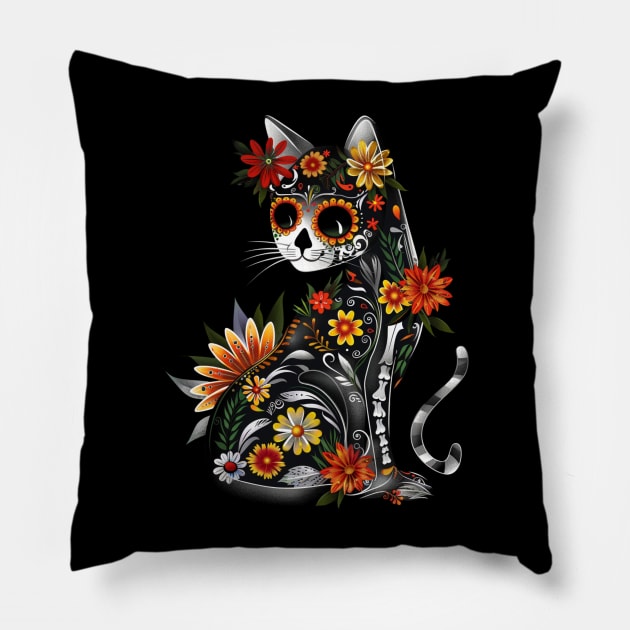 Cat Skull Mysteries Pillow by BilodeauBlue