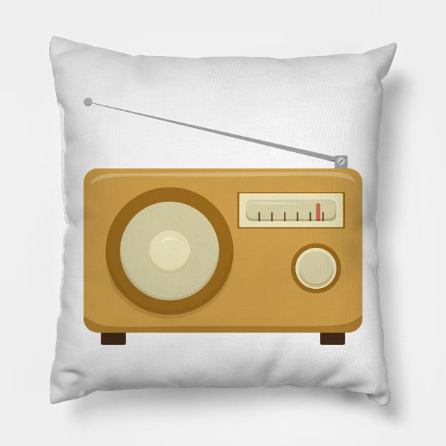 Retro vintage brown flat style portable radio Pillow by TinyFlowerArt