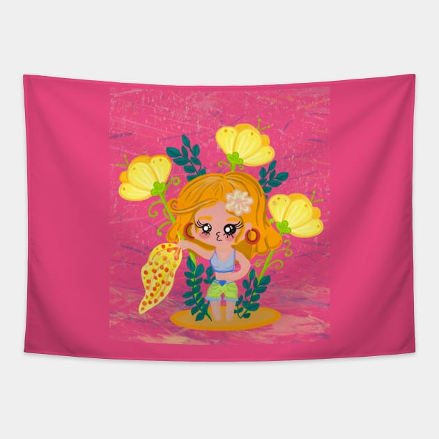 Cute girly summer chibi cartoon style Tapestry by Floflo art