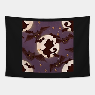 spooky halloween pattern with cat-bats Tapestry