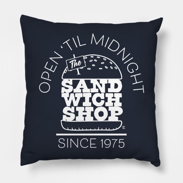 The Sandwich Shop (white) Pillow by Sean-Chinery