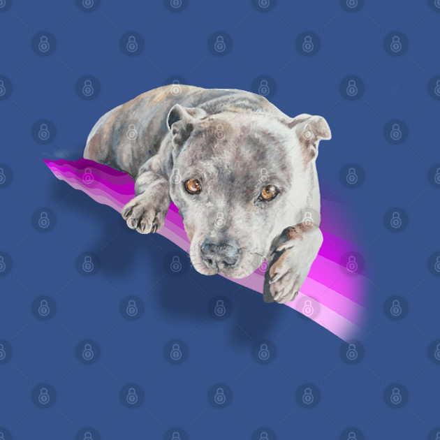 Beautiful blue staffie terrier on a rainbow pink wave! - Dog - T-Shirt