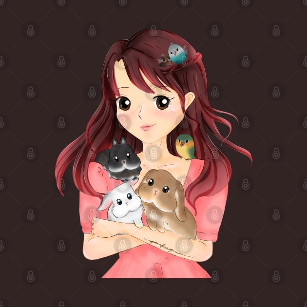 Girl with her pets _ Bunniesmee by GambarGrace