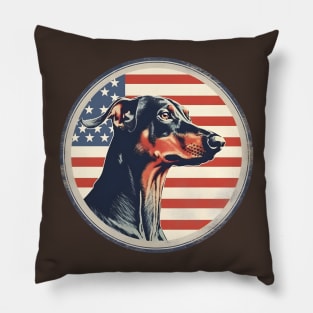 Dobermann on a vintage distressed American flag Pillow