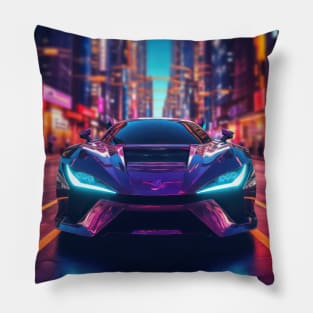 Asian Neon City Sports Car Pillow