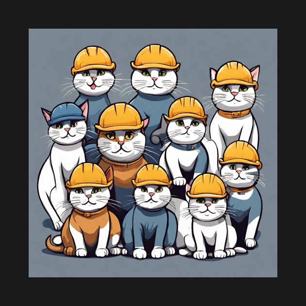 cute group of kittens wearing a hard hat by cloudviewv2