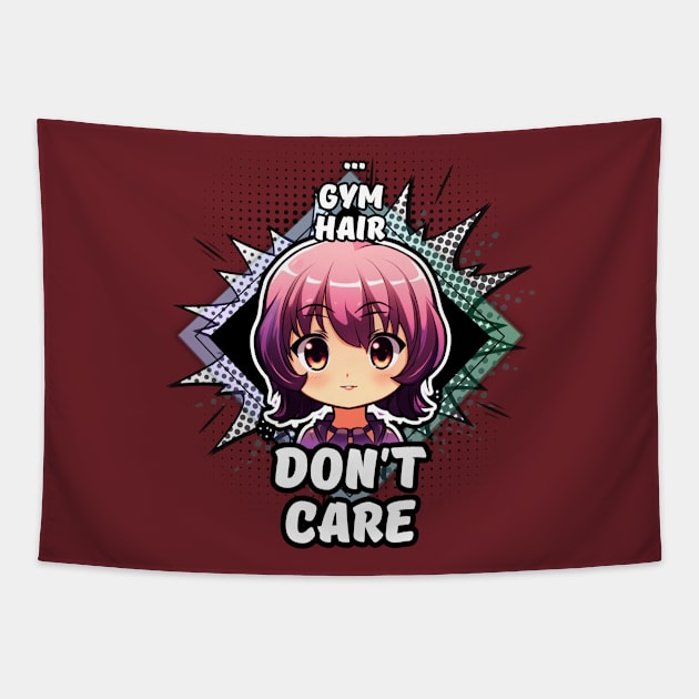 Kawaii Gym Hair Don't Care Anime Tapestry by MaystarUniverse