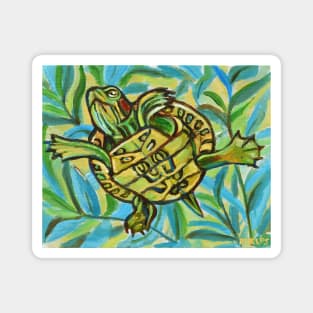 Cute Slider Turtle Swimming by Robert Phelps Magnet