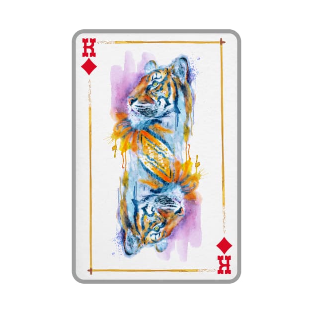 Tiger Head King of Diamonds Playing Card by Marian Voicu