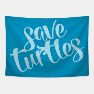 Save Turtles - Minimal White Script Tapestry