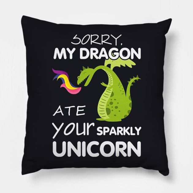 Sorry My Dragon Ate Your Sparky Unicorn Pillow by huepham613