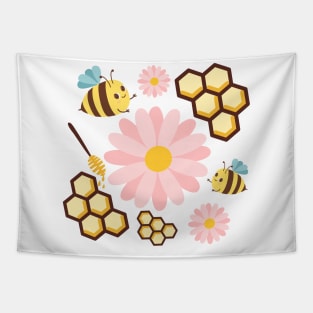 Spring Bee Honey Comb Pattern Design Tapestry