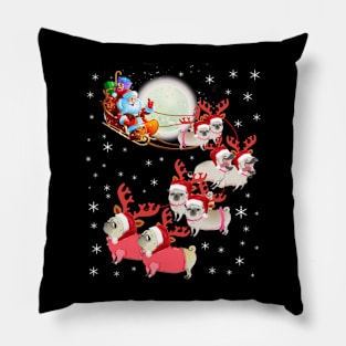 Pug Reindeer Christmas sled drawn by dog Santa family Pillow