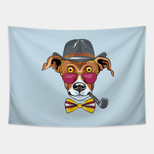 Hipster Greyhound Dog  in a hat, glasses and bow tie Tapestry by kavalenkava