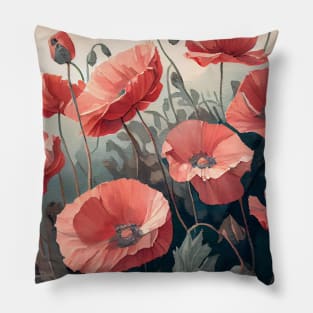 A Field of Wild Poppies in Soft Watercolors Pillow