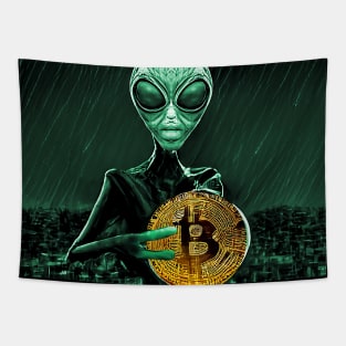 Alien Bitcoin Collectors Mars Invasion Sci-fi Tapestry