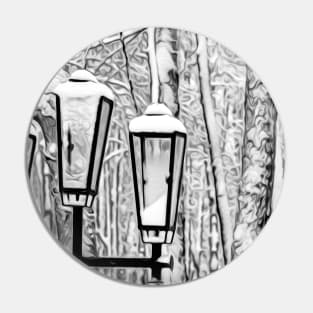 Lamppost in front of snow-covered trees Pin