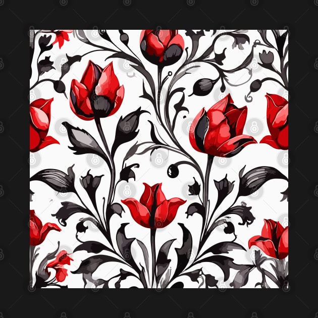 Red Turkish Tulips Ottoman Pattern on White by Siha Arts