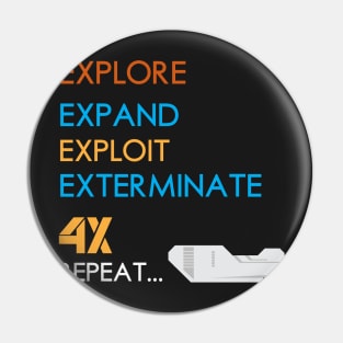 4X Explore, Expand, Exploit, Exterminate, Repeat Board Game Graphic - Tabletop Gaming Pin