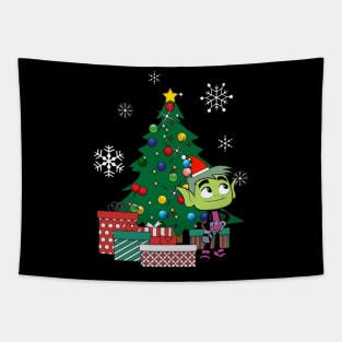 Teen Titans Beast Boy Around The Christmas Tree Tapestry