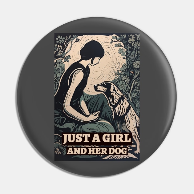 Just a girl and her dog, vintage, retro illustration Pin by One Eyed Cat Design