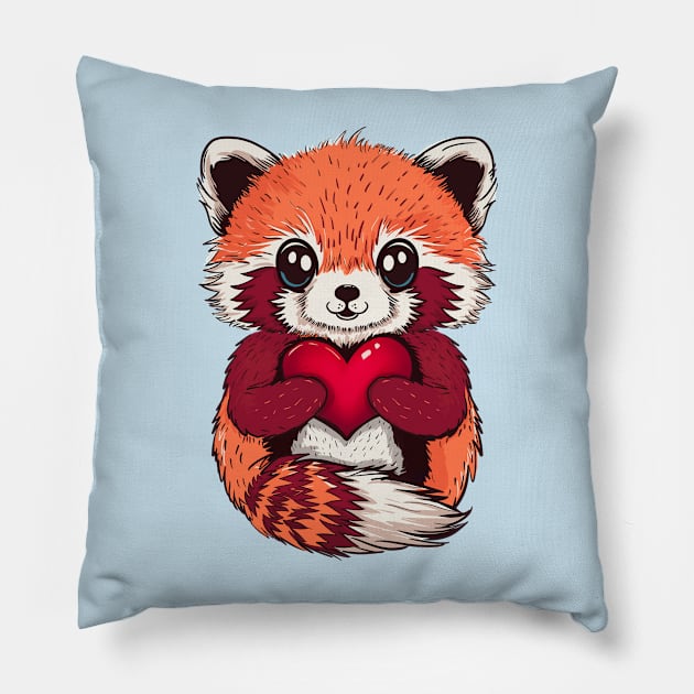 Cute Red Panda for Valentines Day Pillow by SusanaDesigns