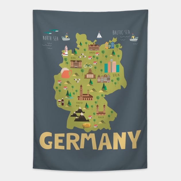 Germany illustrated map Tapestry by JunkyDotCom