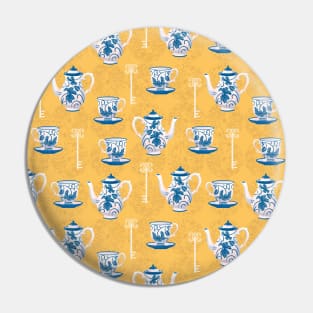 Classic Blue Ceramic Crockery with Jewel keys and Lemons texture Pin