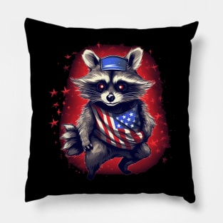 red raccoon proudly American flaG Pillow