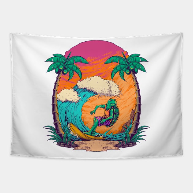 Turtle surf Tapestry by phsycartwork