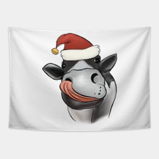 cow christmas santa hat Tapestry