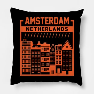 Vintage Amsterdam Netherlands City Skyline Dutch Buildings Pillow