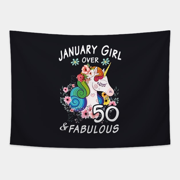 January Girl Over 50 And Fabulous Animals Beautiful Sexy Ladies Unicorn Tapestry by huepham613