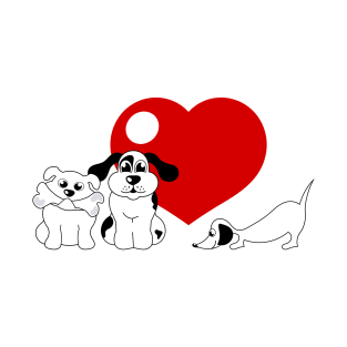 Cute dogs in front of big red heart T-Shirt