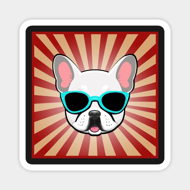 White Frenchie Dog Wearing Blue Sunglasses Funny French Bulldog Magnet by 4U2NV-LDN