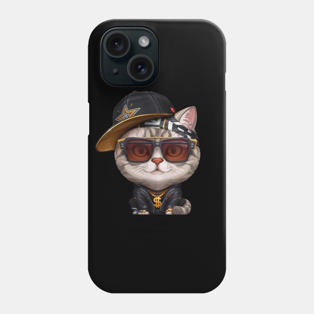 Silver Tabby Cat Hip-Hop Super Star Phone Case by stonemask